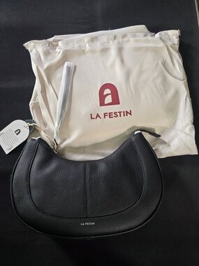Black Leather Crescent Shoulder Bag